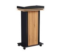 Podio con Ruote in Legno - Leggio con Deposito e Supporto Microfono - Pannello di Particelle 15MM - Pulpito in Legno per Ristoranti, Chiese, Seminari e Scuole (Design Moderno, Mobile, Stabile)