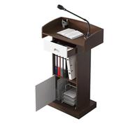 Podio di lusso in legno con cassetti e contenitore aperto, stand di benvenuto per conferenze leggio hotel elegante tavolo di presentazione versatile design a pannello a base di legno