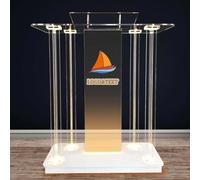 Podio in Acrilico Personalizzato da 122 Cm per Chiese con Luci LED RGB, Pulpito Trasparente per Chiesa con Ruote, Leggio in Acrilico Personalizzato con Piattaforma di Lettura Iclie PE, Customized-b