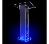Podio in acrilico trasparente da 109,2 cm con luci a LED, supporto per leggio personalizzabile, superficie inclinata e mensola, perfetto per presentazioni, eventi e conversazioni in pubblico