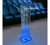 Podio in lucite acrilico trasparente 110x60x40 cm con leggio a luce LED blu Supporto per reception per chiese Pulpiti Ufficio