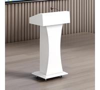 Podio portatile per leggio con rotelle, design classico moderno con contenitore rimovibile per presentazioni professionali a scuola, chiesa, matrimoni, elegante finitura gialla e bianca