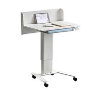 Podio portatile regolabile con cassetto, supporto ergonomico bianco su 4 ruote di bloccaggio, per chiesa, aula e conferenze, elegante finitura in acero