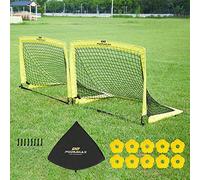 PodiuMax Porte da Calcio Durevole e Portatile con Borsa da Viaggio, Set di 2 Porte, Allenamento o tiri Liberi Sia all'Interno Che all'Esterno, Colore Giallo/NER (Piazza | Medio