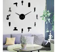 PODODO Fai da te Barbiere Shop Giganti Orologi Da Parete Con Effetto Specchio Barbiere Toolkit Decorativo Orologio Senza Cornice Orologio Parrucchiere Barbiere Wall Art