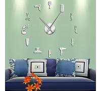 PODODO Fai da te Barbiere Shop Giganti Orologi Da Parete Con Effetto Specchio Barbiere Toolkit Decorativo Orologio Senza Cornice Orologio Parrucchiere Barbiere Wall Art