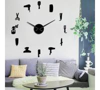 PODODO Fai da te Barbiere Shop Orologio da parete gigante con effetto specchio Barbiere Toolkit decorativo senza cornice Orologio da parete Parrucchiere Barbiere Wall Art