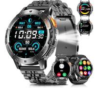 PODOEIL Orologio intelligente militare da uomo con chiamata Bluetooth, 1,4 pollici AMOLED Smartwatch impermeabile con torcia elettrica, 111 modalità sport, 530 mAh frequenza cardiaca/SpO2/monitoraggio
