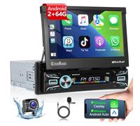 Podofo 1 Din Autoradio Android 15 e IOS Carplay 7'' 1080P IPS Touchscreen Manuale Capacitivo Auto Radio 2+64G con GPS WiFi Android Auto EQ +Telecamera Posteriore, Mic