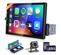 Podofo 10,4 "1din Autoradio con touchscreen verticale girevole Carplay wireless Android Auto,1280 * 800,Auto Radio con Bluetooth GPS USB/MIC/SD/USB/AUX/EQ/SWC+12LED telecamera di retromarcia