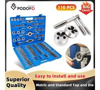 Podofo 110 pezzi Tap and Die metrico e Standard Tap and Die Bearing acciaio titanio Tools Set T-tap Wrench i supporti rubinetti conici