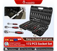 Podofo 171 pz 1/4 "presa di azionamento strumento di riparazione auto chiave a cricchetto presa di riparazione meccanica e automobilistica per garage di riparazione auto