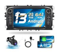 Podofo 2+64G Autoradio per Ford Focus C-Max S-Max Mondeo Kuga Galaxy Mondeo 9 Kuga con Wireless Carplay Android Auto, Radio Android 13 con Schermo da 7", GPS, WiFi + Telecamera Posteriore e Microfono