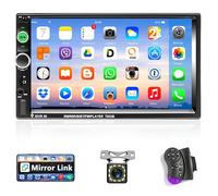 Podofo 2 Din Bluetooth Autoradio 7'' 1080P HD Touchscreen Doppio DIN Lettore Multimediale MP5 con SEL EQ AUX Radio FM Retroilluminazione Colorata USB2.0 + Telecamera di Retromarcia, Cornice