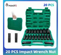 Podofo 20PCs Set di dadi per chiavi a percussione da 1/2 pollici 8-32mm Set di chiavi a bussola per dadi esagonali in acciaio al cromo vanadio per la casa dell'auto 20pcs