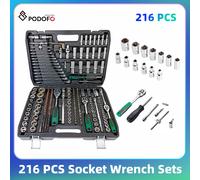 Podofo 216pcs Set di chiavi a bussola Set di attrezzi meccanici 1/4 "3/8" 1/2 "Set di chiavi a bussola chiave a cricchetto a 24 denti strumento di riparazione automatica 216pcs