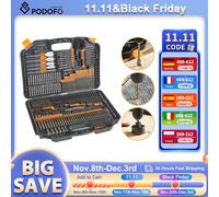 Podofo 246Pc Set di strumenti combinati con punte elicoidali HSS Trapano per cemento Trapano da costruzione Manicotto per trapano a testa piatta per lavorazione del legno