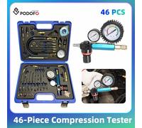 Podofo 46PCs Tester di compressione Kit di prova di perdite Tester di perdita di pressione Tester del motore per veicoli a benzina Diesel 46PCs