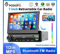 Podofo 7 ''Piegabile Manuale Touch Screen Car Audio Lettore Multimediale Mirror Link Porta USB Bluetooth e Tipo-C Radio FM Lettore MP5 per Auto