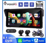 Podofo 8.1 ''Moto Lettore Intelligente Portatile Carplay Android Auto Doppia Fotocamere IP68 Impermeabile WIFI EQ Suono Loop di Registrazione DVR 8.1inch