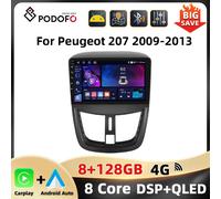 Podofo 8Core Qualcomm Autoradio Per Peugeot 207 2009-2013 Lettore Multimediale Carplay Android Auto 8 + 128G WIFI 4G GPS Car Stereo