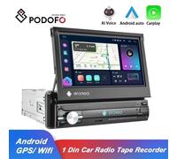 Podofo Android 1 Din Autoradio Registratore a nastro Navigazione GPS 7 "HD Schermo retrattile Lettore video multimediale Audio Stereo NO DVD 2G 64G Carplay