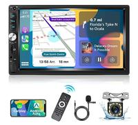 Podofo Autoradio 2 Din con Carplay Android Auto, 7 Pollici Touchscreen Doppio Din Auto Stereo Rradio Bluetooth FM Mirror Link Ricarica Rapida + Fotocamera di Backup e Microfono