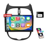 Podofo Carplay Senza Fili Autoradio per Peugeot 206 206CC 2001-2016/Cirteon C2,Android 2G+64G Hifi Android Auto,9" Touchscreen GPS Wifi Bluetooth FM RDS USB Auto Radio