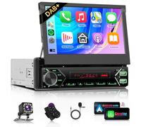 Podofo DAB/DAB+ Autoradio 1Din con 7'' schermo a scomparsa manualmente Wireless Carplay/Android Auto Bluetooth 5.1 FM/RDS 2USB/MIC/Type c/AUX/Controllo al volante con telecamera posteriore