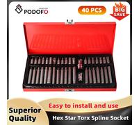 Podofo Hex Star Torx Spline Socket 40PCS 1/2 pollici 3/8 pollici Drive Impact Socket Bit Tool Set per riparazione auto T20 T25 T30 T40 T45 40PCs
