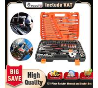 Podofo Nuovo kit da 121 pezzi Cassetta degli attrezzi per riparazione auto domestica con presa da 4-32 mm, set combinato a cricchetto e chiave da 1/2", 3/8", e 1/4"