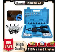 Podofo Pistola per dadi per rivetti a mano professionale Kit di strumenti per rivetti per carichi pesanti con dadi per rivetti da 110 pezzi Mandrini metrici di 7 dimensioni da M3 a M12