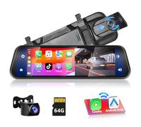 Podofo Specchietto Retrovisore Dash Cam 9.66" IPS Touch Screen Con Wireless Carplay, Android Auto, Dual 1080P Dashcam, 2 Schermi Divisi