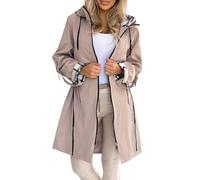 PODOLIXIA Cappotto da donna con cappuccio, trench per le mezze stagioni, da donna, per l'autunno, lungo, con cappuccio, con cappuccio, per attività all'aria aperta, casual, da donna, cachi, XL