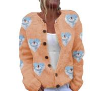 PODOLIXIA Cardigan corto da donna, lavorato a maglia, cardigan, Natale, pupazzo di neve, stampa casual, maniche lunghe, open frontale, maglia da donna, maglione con bottoni, Colore: arancione., S