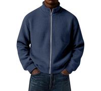 PODOLIXIA Giacca bomber da uomo a maniche lunghe, a nido d'ape, per il tempo libero, con zip intera, in pile, casual, girocollo, moderna, da aviatore, classica, per le mezze stagioni, elegante, Blu