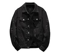 PODOLIXIA Giacca di jeans da uomo, in denim, da uomo, con tasca sul petto, design alla moda, vestibilità normale, cowboy, Nero , XXXL