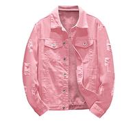 PODOLIXIA Giacca di jeans da uomo, in denim, da uomo, con tasca sul petto, design Funky, vestibilità normale, cowboy, Colore: rosa., S