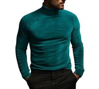 PODOLIXIA Maglia a collo alto, da uomo, in velluto, a maniche lunghe, morbida, a maniche lunghe, biancheria intima, slim fit, colletto alto, basic, da uomo, a maniche lunghe, invernale, verde, L