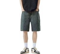 PODOLIXIA Pantaloncini da uomo, corto, vintage, Bermuda, gamba dritta, lunghezza al ginocchio, in denim, grigio, 4XL