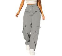 PODOLIXIA Pantaloni cargo da donna a vita alta, elasticizzati, estivi, con elastico e molte tasche, taglio dritto, casual, sport, Y2k Clothes Streetwear, grigio., XXL