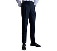 PODOLIXIA Pantaloni da uomo eleganti pantaloni da uomo a vita alta piegati sul davanti, pantaloni classici a spina di pesce, vintage, per il tempo libero, senza cintura, pantaloni Napoli, Nero , 38