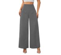 PODOLIXIA Wide Leg - Pantaloni da donna a vita alta, con elastico, vestibilità casual, con tasche, grigio., M
