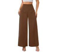 PODOLIXIA Wide Leg - Pantaloni da donna a vita alta, con elastico, vestibilità casual, con tasche, marrone, L