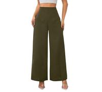 PODOLIXIA Wide Leg - Pantaloni da donna a vita alta, con elastico, vestibilità casual, con tasche, Nero/verde, XL