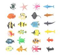 PODSJD Set 24 Pezzi Animali Marini Giocattolo PVC - 12 Pesci Tropicali e 12 Figure Oceaniche Colorate - Gioco Educativo per Bambini, Decorazioni Festa e Bagno
