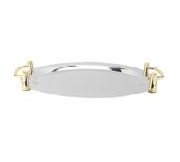PODSJD Vassoio in Acciaio Inox con Manico, Piatto Rettangolare 47.5 cm - Portatile, Multifunzione, Elegante e Pratico per Ristorante e Buffet (Forma rotonda con manico dorato, 46 cm)