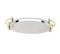 PODSJD Vassoio in Acciaio Inox con Manico, Piatto Rettangolare 47.5 cm - Portatile, Multifunzione, Elegante e Pratico per Ristorante e Buffet (Forma rettangolare con manico dorato, 39 cm)