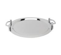 PODSJD Vassoio in Acciaio Inox con Manico, Piatto Rettangolare 47.5 cm - Portatile, Multifunzione, Elegante e Pratico per Ristorante e Buffet (Forma Rotonda con Manico in Argento, 43 cm)