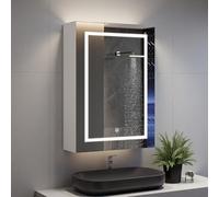 Poeahu Armadietto bagno con specchio e illuminazione, porta semplice, 70 x 50 x 15 cm, specchio con ripiano regolabile, temperatura colore regolabile, interruttore con sensore touch, bianco
